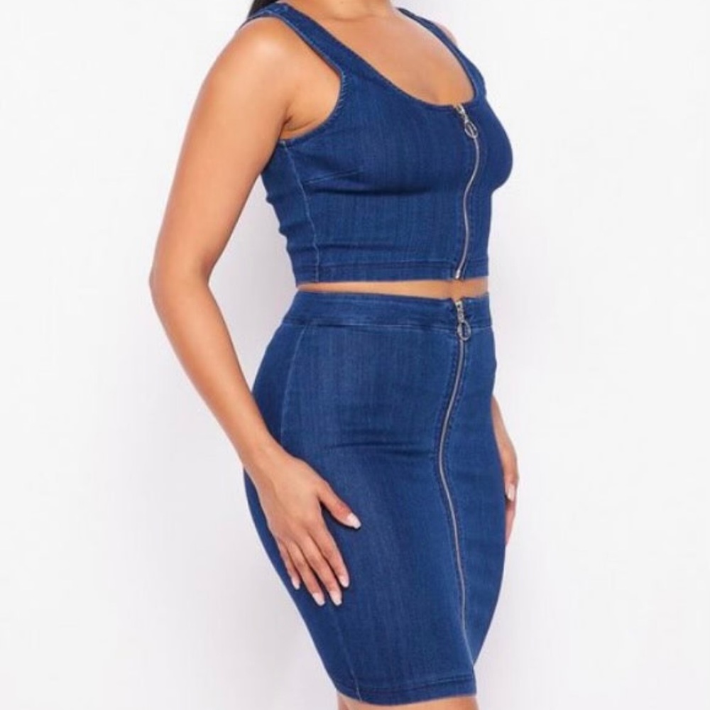 Denim Crop and MIDI Skirt Set